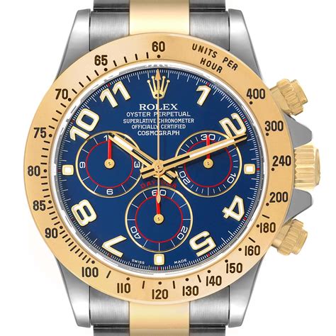 rolex daytona gold steel blue dial